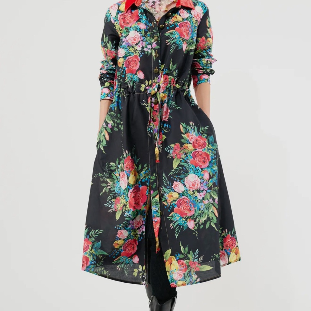 Aratta Floral Black Maxi Dress/ Or Duster sz M, MSRP $197.50 NWT NEW